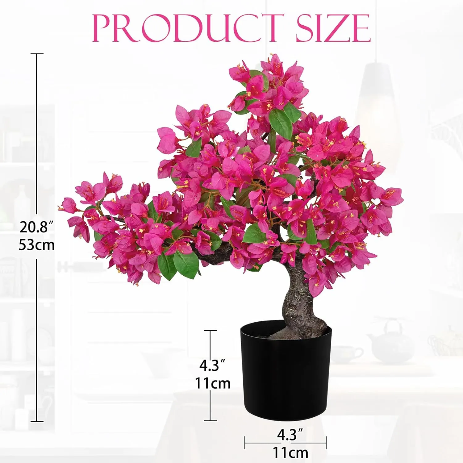 Briful Artificial Bougainvillea Flower Plant 20.8" Bougainvillea Bonsai Tree with Black Pot Silk Bougainvillea Floral Centerpiece for Home Office Dining Table Shelf Bathroom Decor(Hot Pink)
