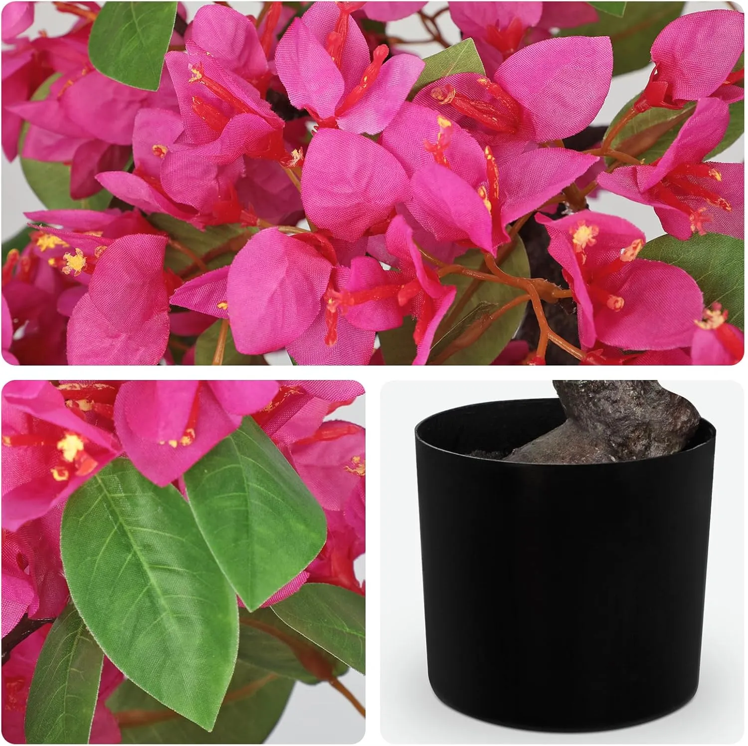 Briful Artificial Bougainvillea Flower Plant 20.8" Bougainvillea Bonsai Tree with Black Pot Silk Bougainvillea Floral Centerpiece for Home Office Dining Table Shelf Bathroom Decor(Hot Pink)