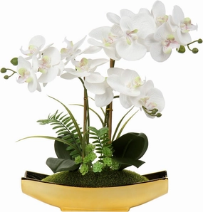 Briful Orchids Artificial Flowers 15" White Phalaenopsis Orchid with Gold Pots Real Touch Faux Orchid Flower for Home Office Bedroom Table Centerpiece Desk Decor