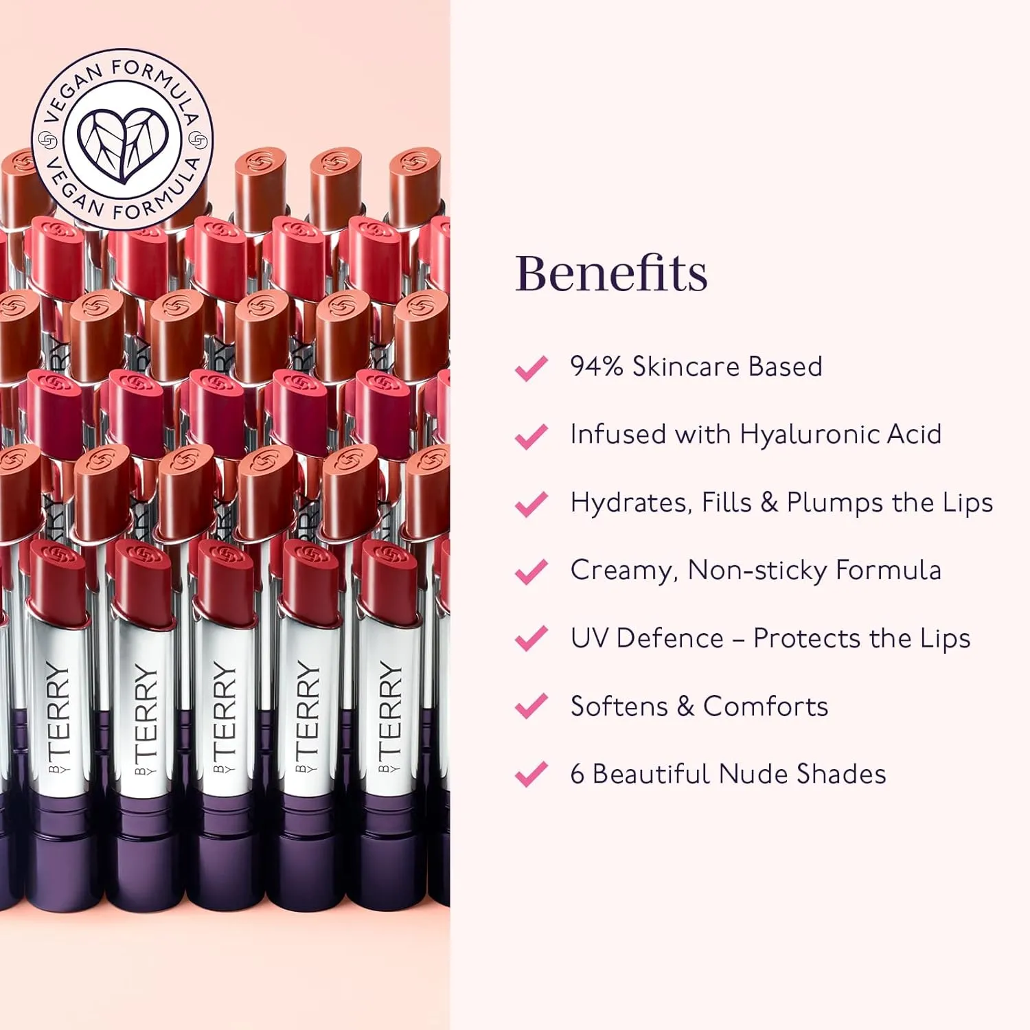 By Terry Hyaluronic Hydra-Balm Hydrating Lipstick, For Soft, Plump Lips, UV Defense, Add Color & Shine, Vegan, #2 Nudissimo