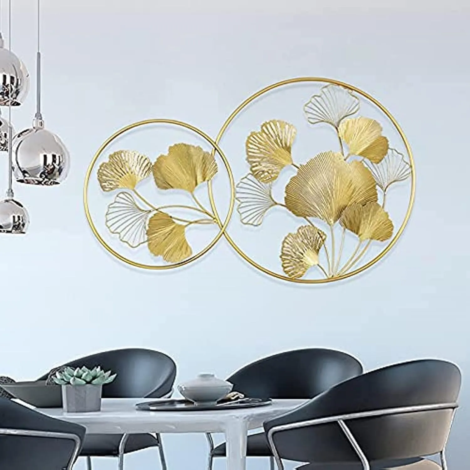 CAMBOS Wall Decor Wall Sculpture Decor 3D Wall Decoration Metal Wall Decoration Ginkgo Wall Sculpture for Living Room Bedroom Bathroom Dining Room Farmhouse 100 x 62 cm Multicoloured Green (gold)