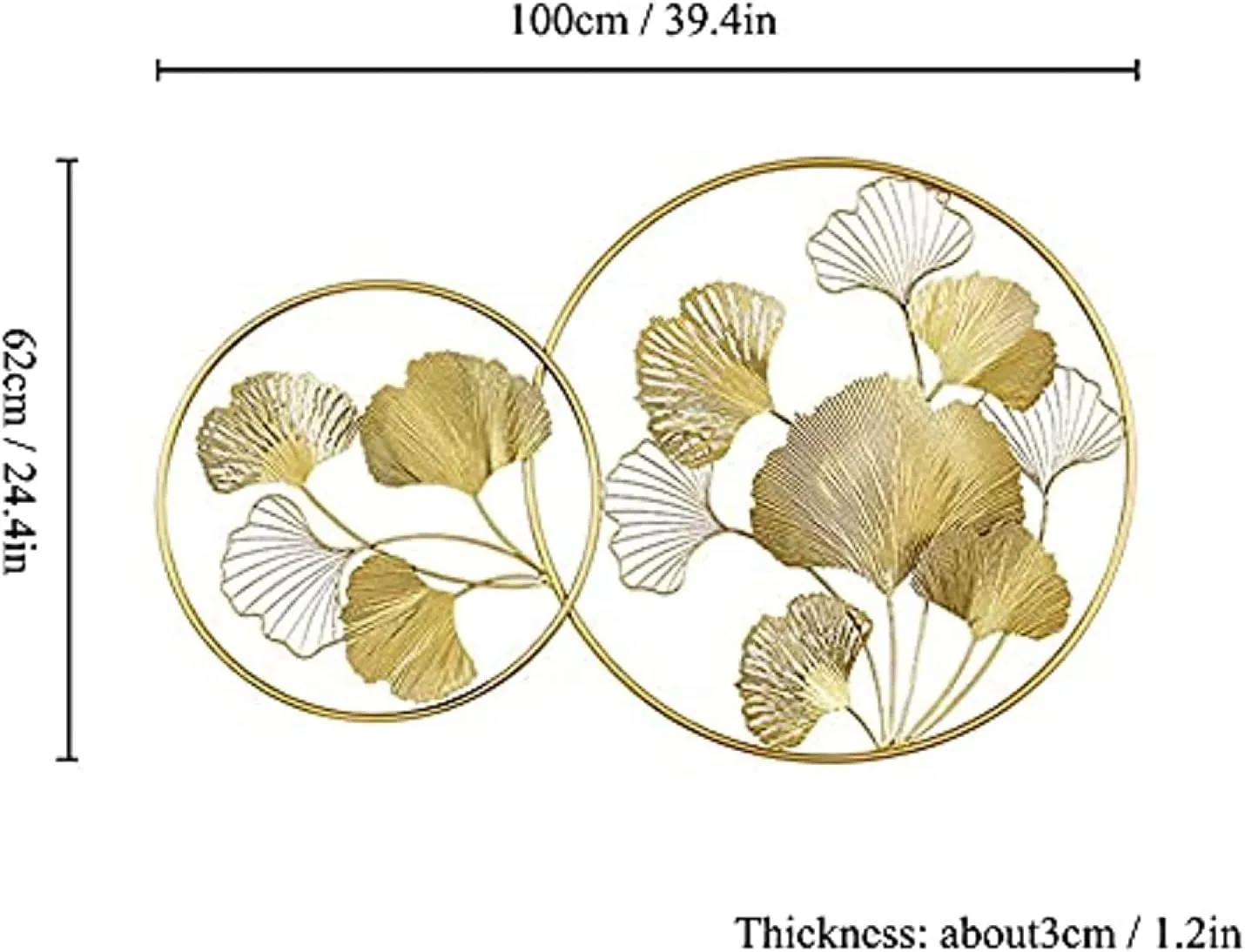 CAMBOS Wall Decor Wall Sculpture Decor 3D Wall Decoration Metal Wall Decoration Ginkgo Wall Sculpture for Living Room Bedroom Bathroom Dining Room Farmhouse 100 x 62 cm Multicoloured Green (gold)