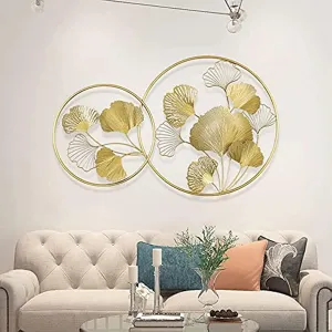 CAMBOS Wall Decor Wall Sculpture Decor 3D Wall Decoration Metal Wall Decoration Ginkgo Wall Sculpture for Living Room Bedroom Bathroom Dining Room Farmhouse 100 x 62 cm Multicoloured Green (gold)