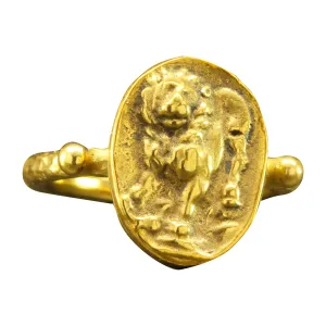 Caprixus Signet Ring 925 Sterling Silver Lion Ring Ancient Coin Ring 24K Gold Vermeil Designer Handmade Rings for Women Hammered Pinky Ring Turkish Fine Jewelry