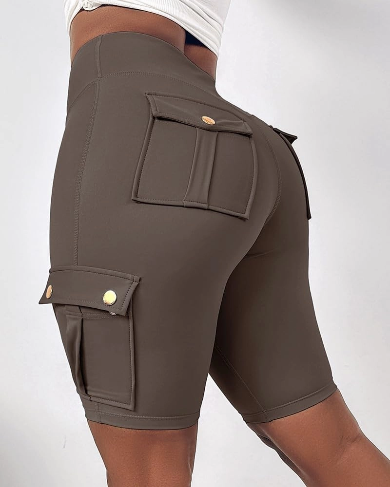 Cargo Legging Shorts Women Tummy Control Butt Lifting Shorts High Waisted Yoga Booty Short Athletic Gym Bottoms