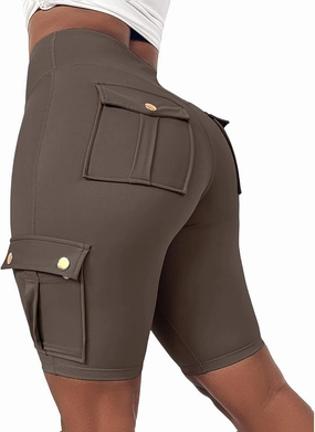 Cargo Legging Shorts Women Tummy Control Butt Lifting Shorts High Waisted Yoga Booty Short Athletic Gym Bottoms