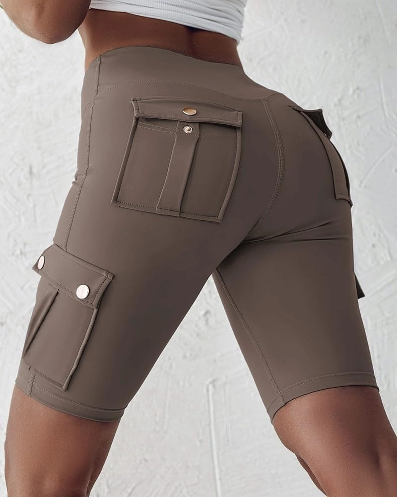 Cargo Legging Shorts Women Tummy Control Butt Lifting Shorts High Waisted Yoga Booty Short Athletic Gym Bottoms