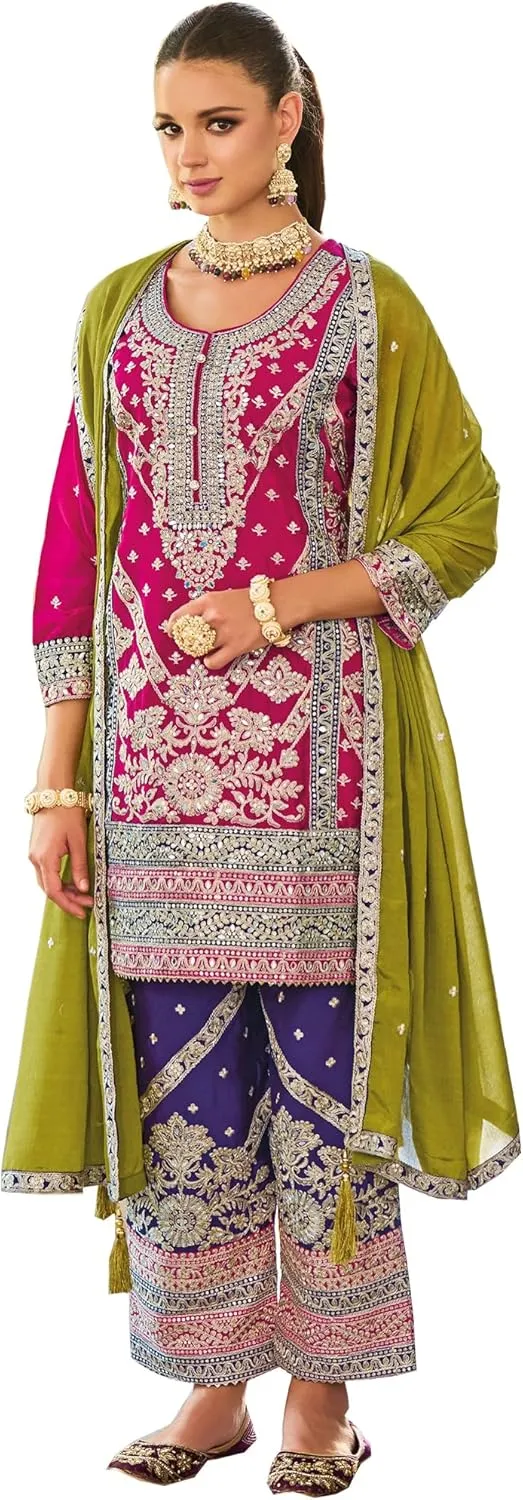 Casual Wear Indian Ready To Wear Salwar Kameez Suits Pakistani Trouser Pant Dress (US, Numeric, 38, Regular, Regular, Pink 1)