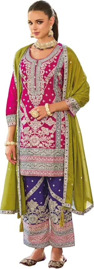 Casual Wear Indian Ready To Wear Salwar Kameez Suits Pakistani Trouser Pant Dress (US, Numeric, 38, Regular, Regular, Pink 1)