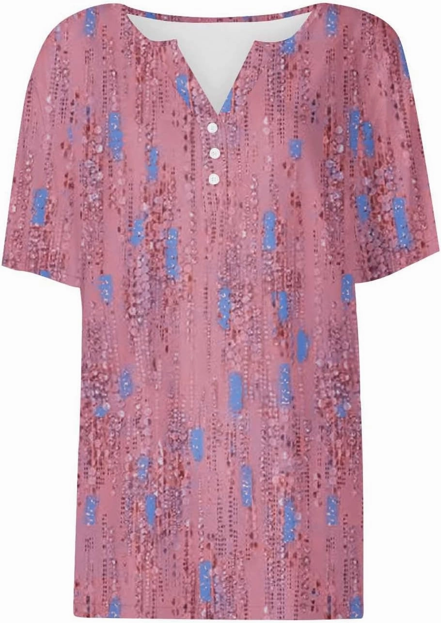 Casual t Shirts for Women Boho Floral Print Short Sleeve Summer Tops Y2K Loose Fit Blouses 2024 Vacation Trendy