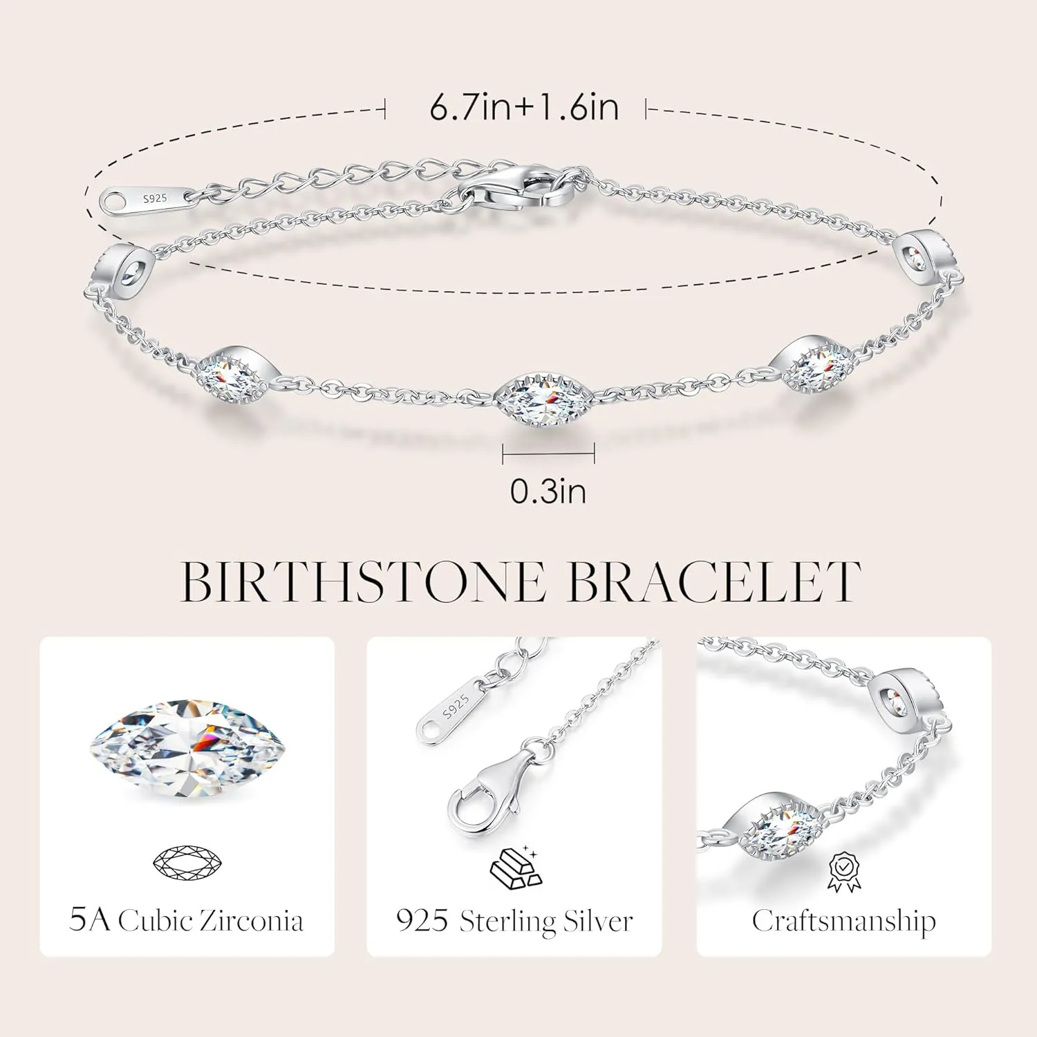CDE Birthstone Link Evil Eye Bracelet for Women 925 Sterling Silver Charm Anniversary Birthday Christmas Mother's Day Jewelry Gifts for Wife Girlfriend Her
