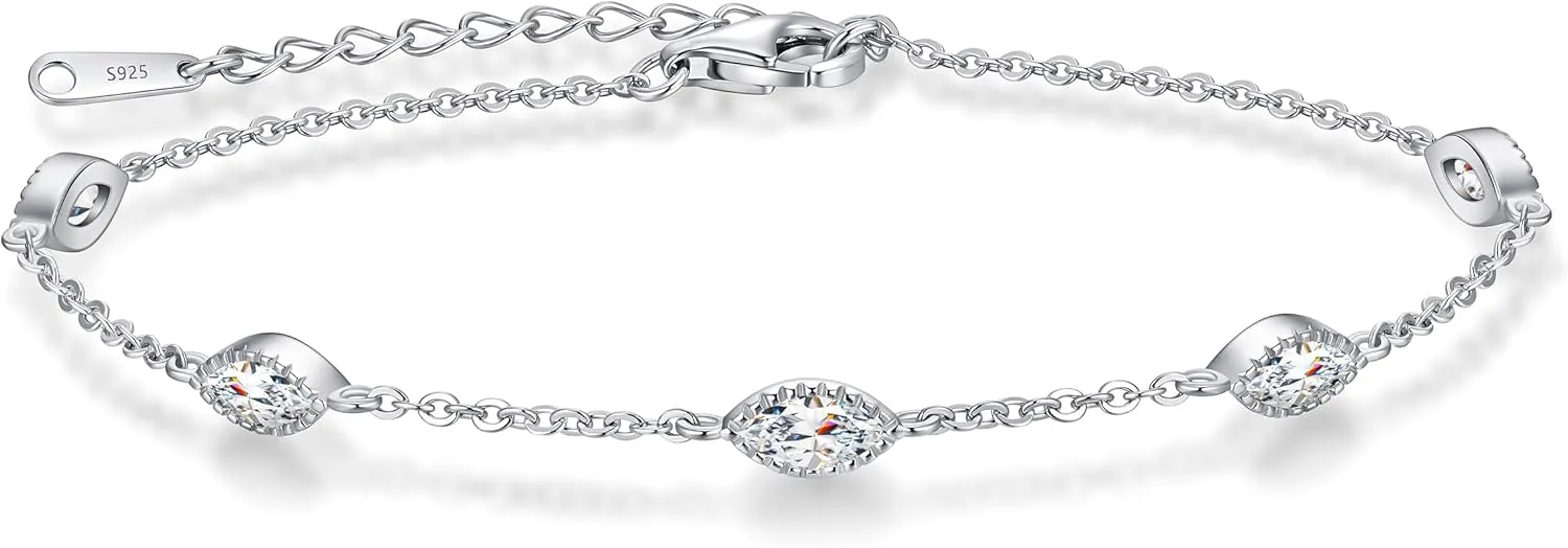 CDE Birthstone Link Evil Eye Bracelet for Women 925 Sterling Silver Charm Anniversary Birthday Christmas Mother's Day Jewelry Gifts for Wife Girlfriend Her