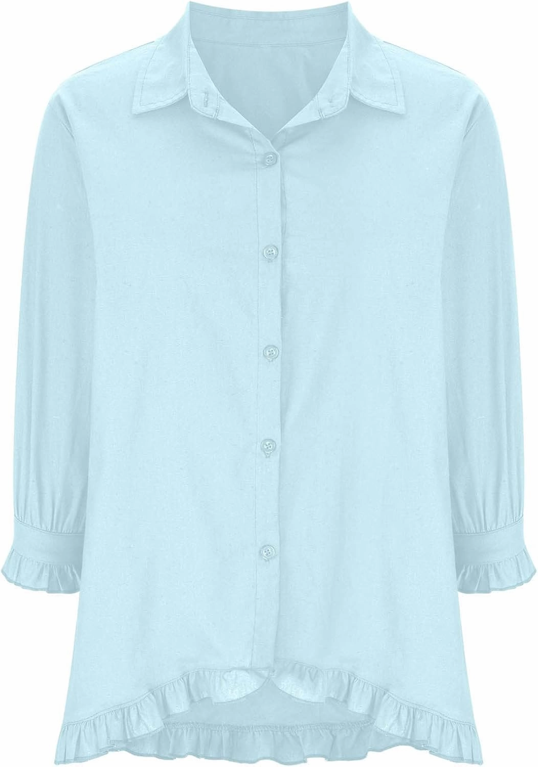 Ceboyel Women Button Down Linen Shirts Solid Summer Casual Blouses Ruffle Hem Flowy Tops Trendy Ladies Going Out Clothes 2023