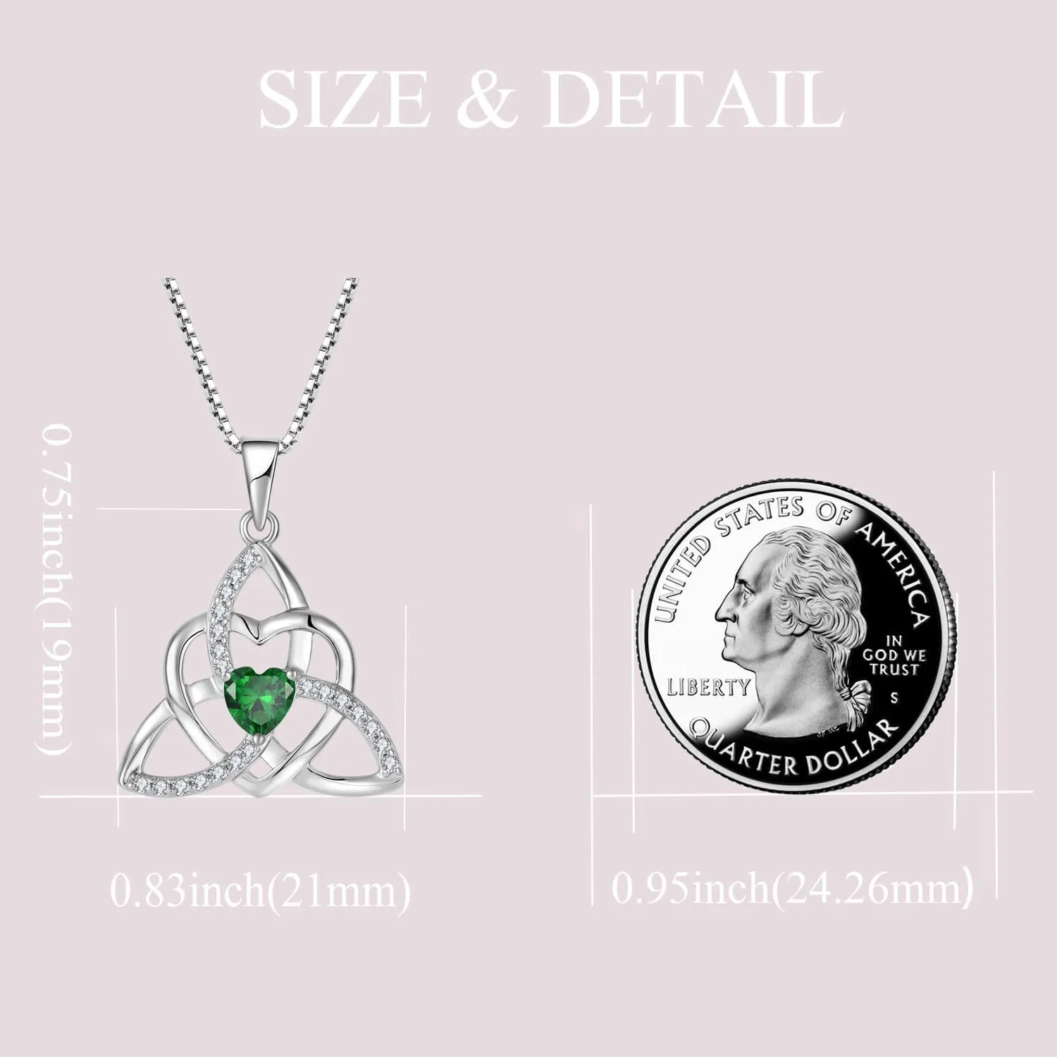 Celtic Knot Heart Necklace 925 Sterling Silver Trinity Love Knot Pendant Birthstones Jewelry Gifts Necklace for Women