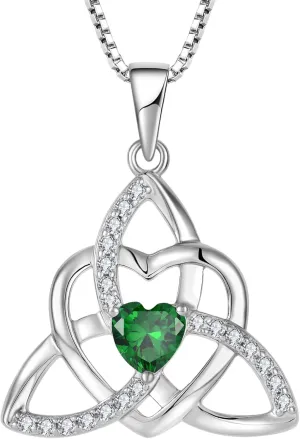 Celtic Knot Heart Necklace 925 Sterling Silver Trinity Love Knot Pendant Birthstones Jewelry Gifts Necklace for Women