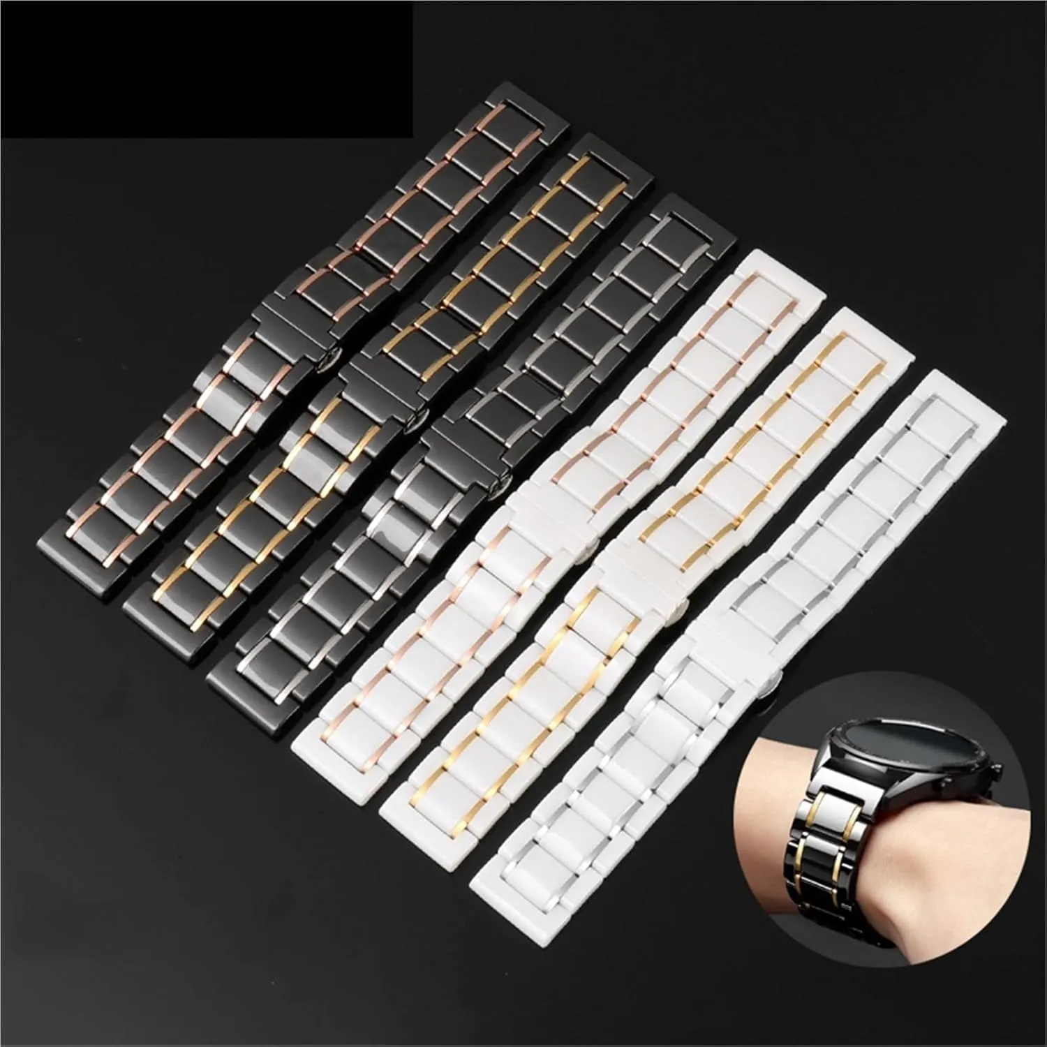 Ceramic Stainless Steel Watch Strap 20mm 22mm Men's Women's Quick-release Universal Replacement Wristband Suitable for Traditional Watches