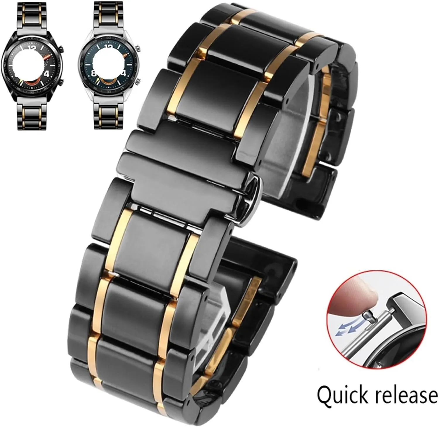 Ceramic Stainless Steel Watch Strap 20mm 22mm Men's Women's Quick-release Universal Replacement Wristband Suitable for Traditional Watches