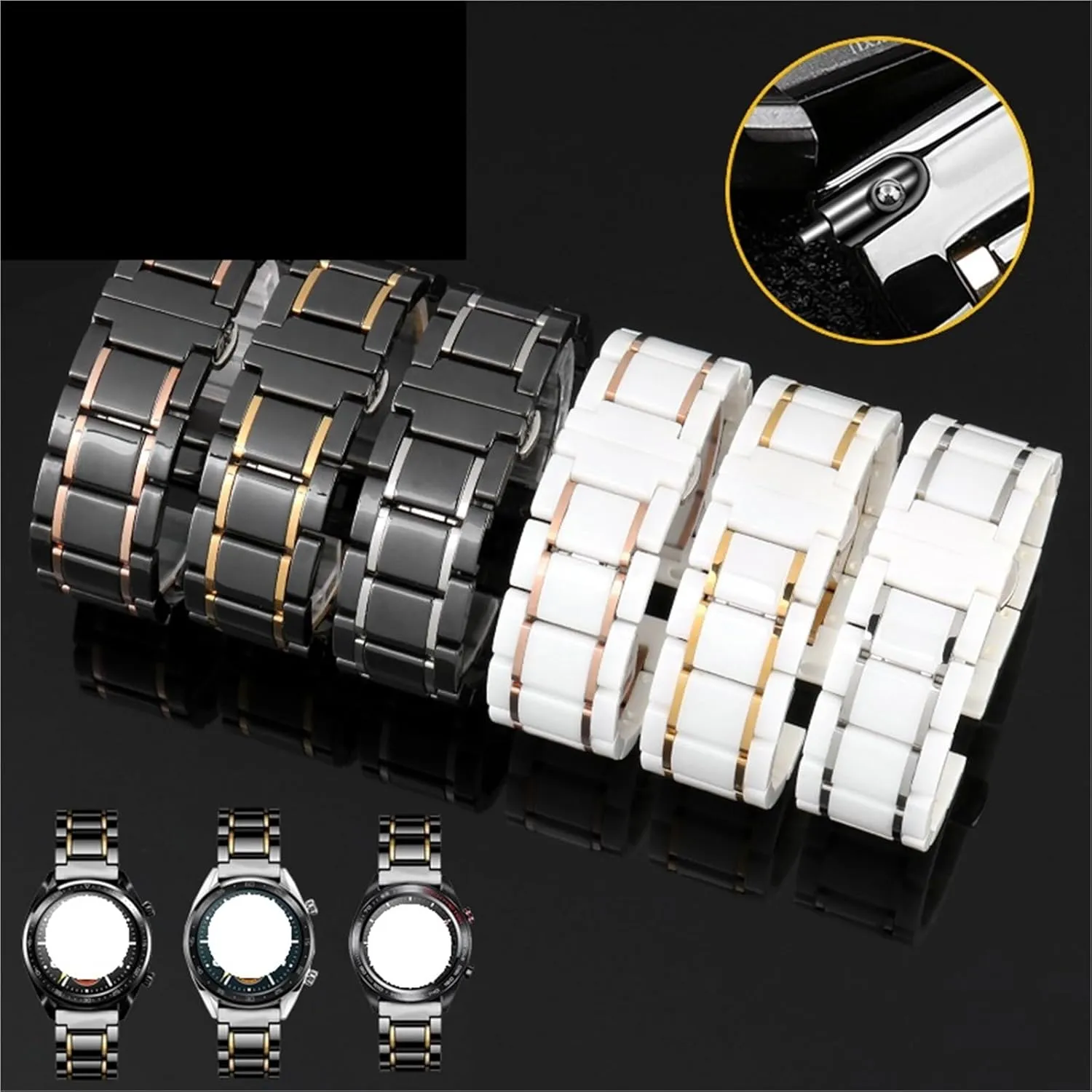 Ceramic Stainless Steel Watch Strap 20mm 22mm Men's Women's Quick-release Universal Replacement Wristband Suitable for Traditional Watches