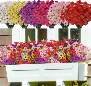CEWOR 24 Bundles Artificial Flowers for Outdoors, Fake Silk Flowers Faux Plants UV Resistant for Hanging Planters Window Box Front Porch Indoor Outside Decorations (Mix Color)