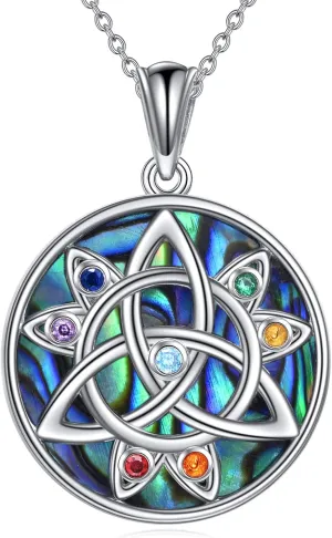 Chakra Lotus Necklace 925 Sterling Silver Yoga Pendant Abalone Shell Jewelry Gift for Women Spiritual Amulet Necklace for Men