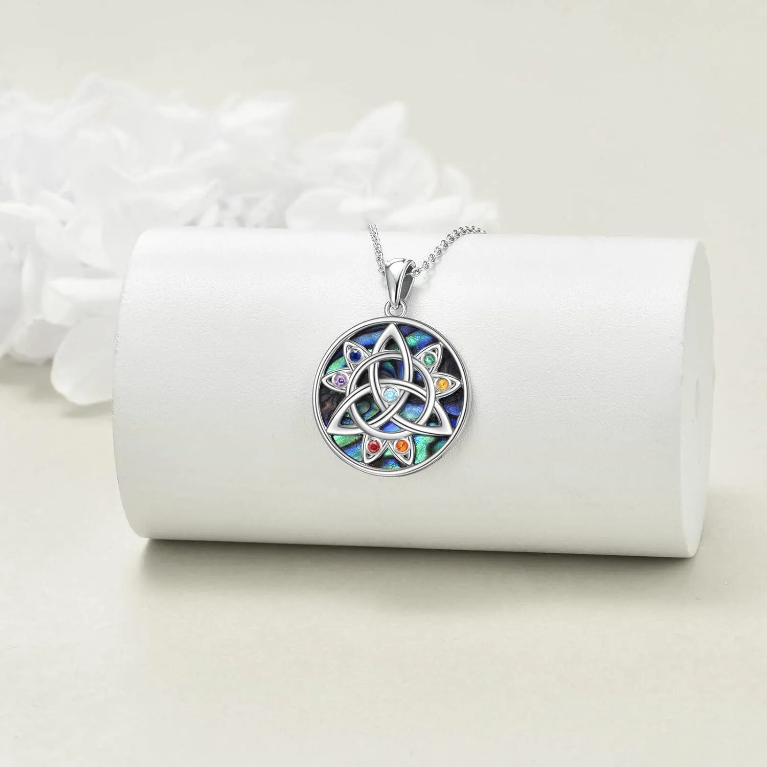 Chakra Lotus Necklace 925 Sterling Silver Yoga Pendant Abalone Shell Jewelry Gift for Women Spiritual Amulet Necklace for Men