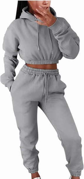 Charella Two Piece Sweatsuit Outfits for Women's Solid Pullover Hoodies Drawstring Cinch Bottom Trousers Sets With Pocket