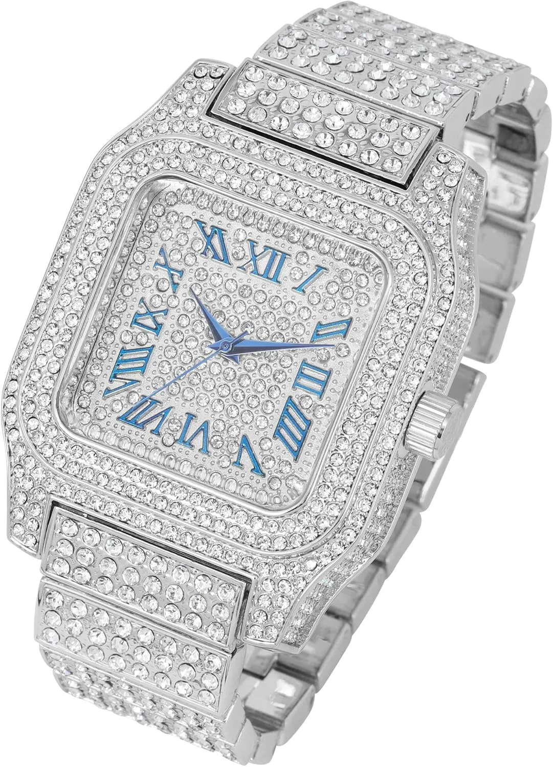 Charles Raymond Bling-ed Out Biggie Square Hip Hop Iced Out Watch You Will Hypnotize in a Crystal Watch - 0513Sq
