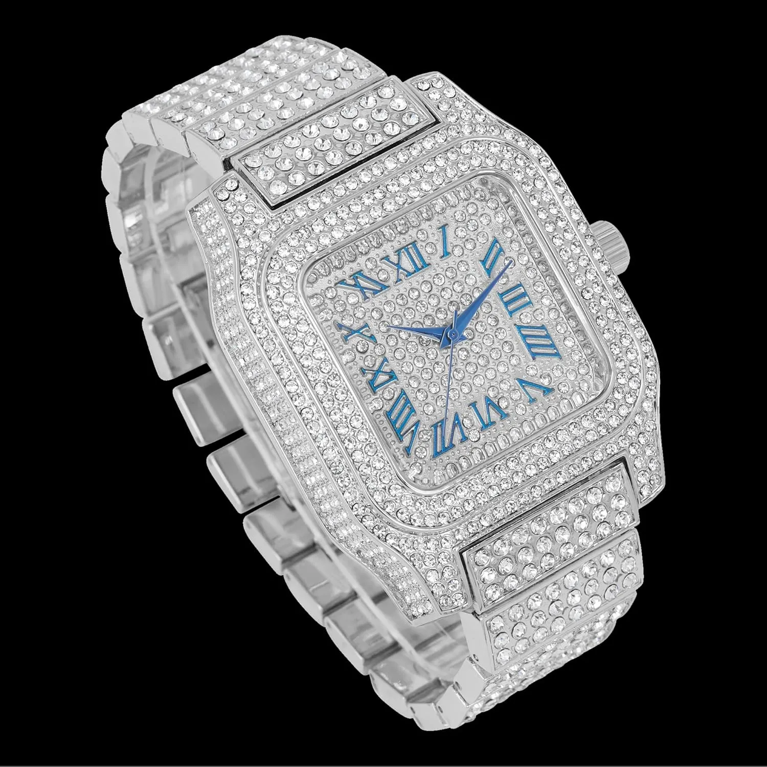 Charles Raymond Bling-ed Out Biggie Square Hip Hop Iced Out Watch You Will Hypnotize in a Crystal Watch - 0513Sq