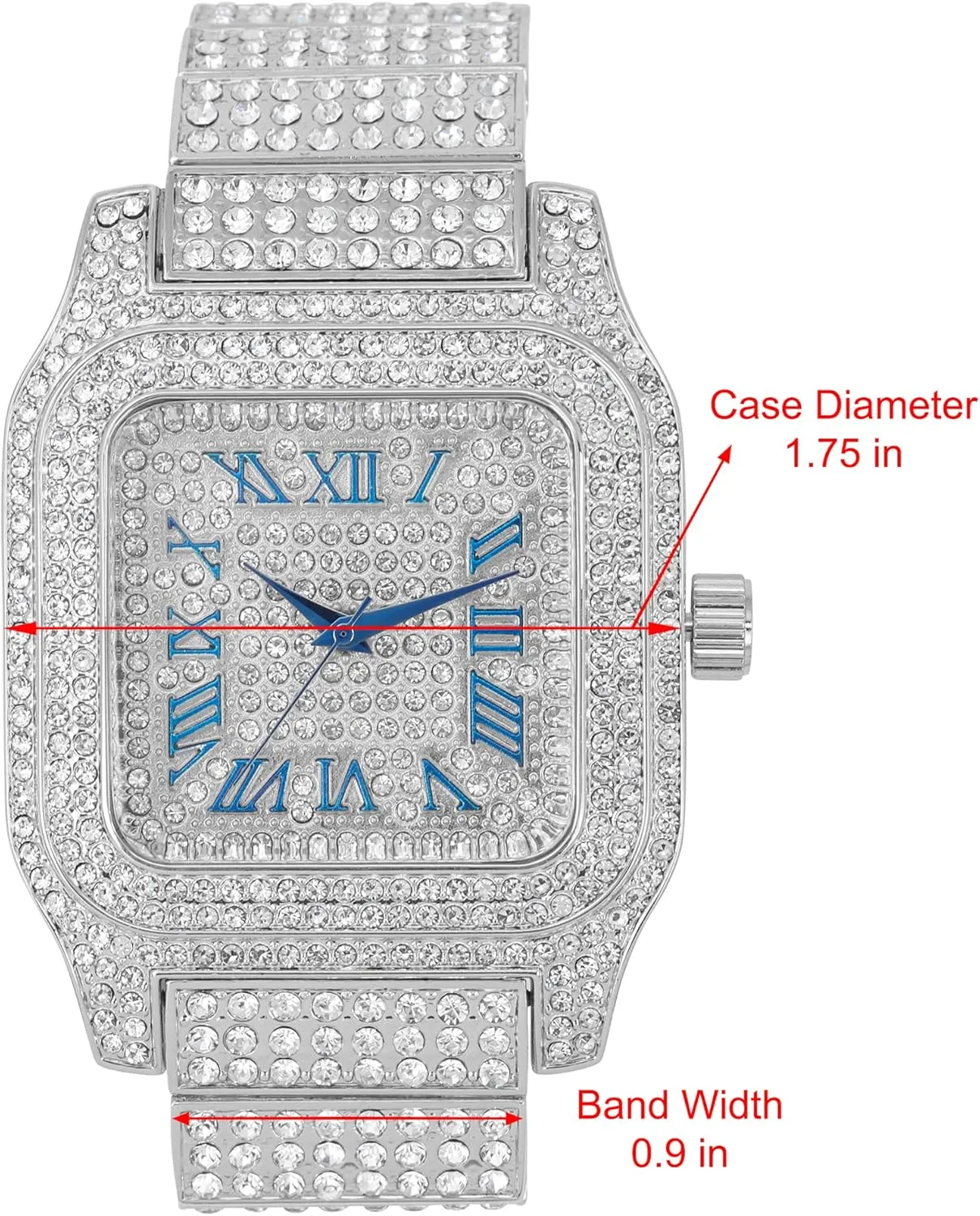 Charles Raymond Bling-ed Out Biggie Square Hip Hop Iced Out Watch You Will Hypnotize in a Crystal Watch - 0513Sq