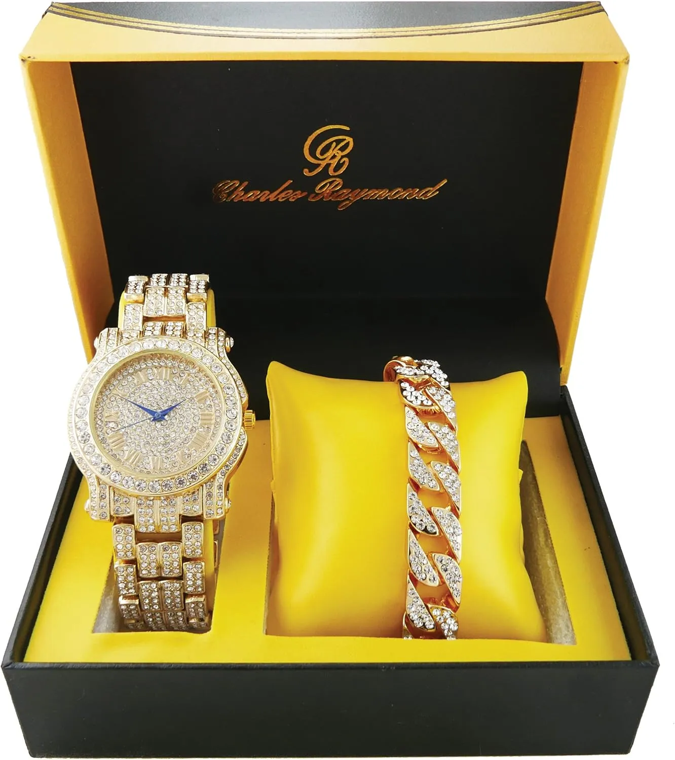 Charles Raymond Bling-ed Out Silver Round Luxury Mens Watch w/Bling-ed Out Bracelet - L0504B