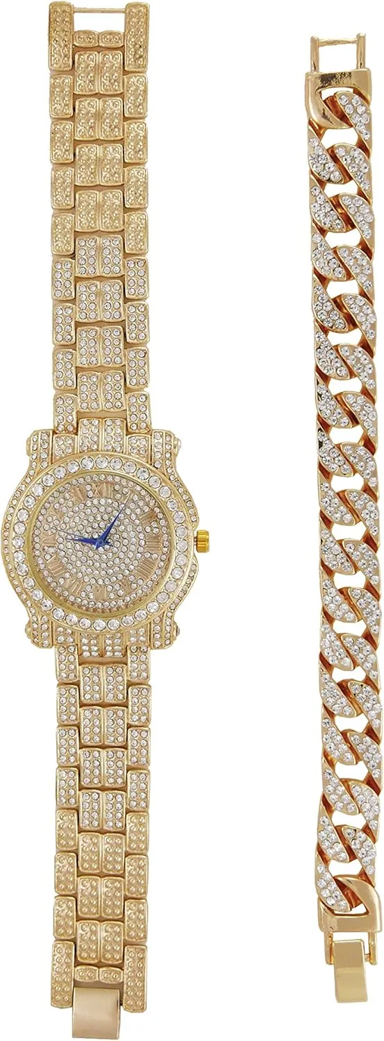 Charles Raymond Bling-ed Out Silver Round Luxury Mens Watch w/Bling-ed Out Bracelet - L0504B
