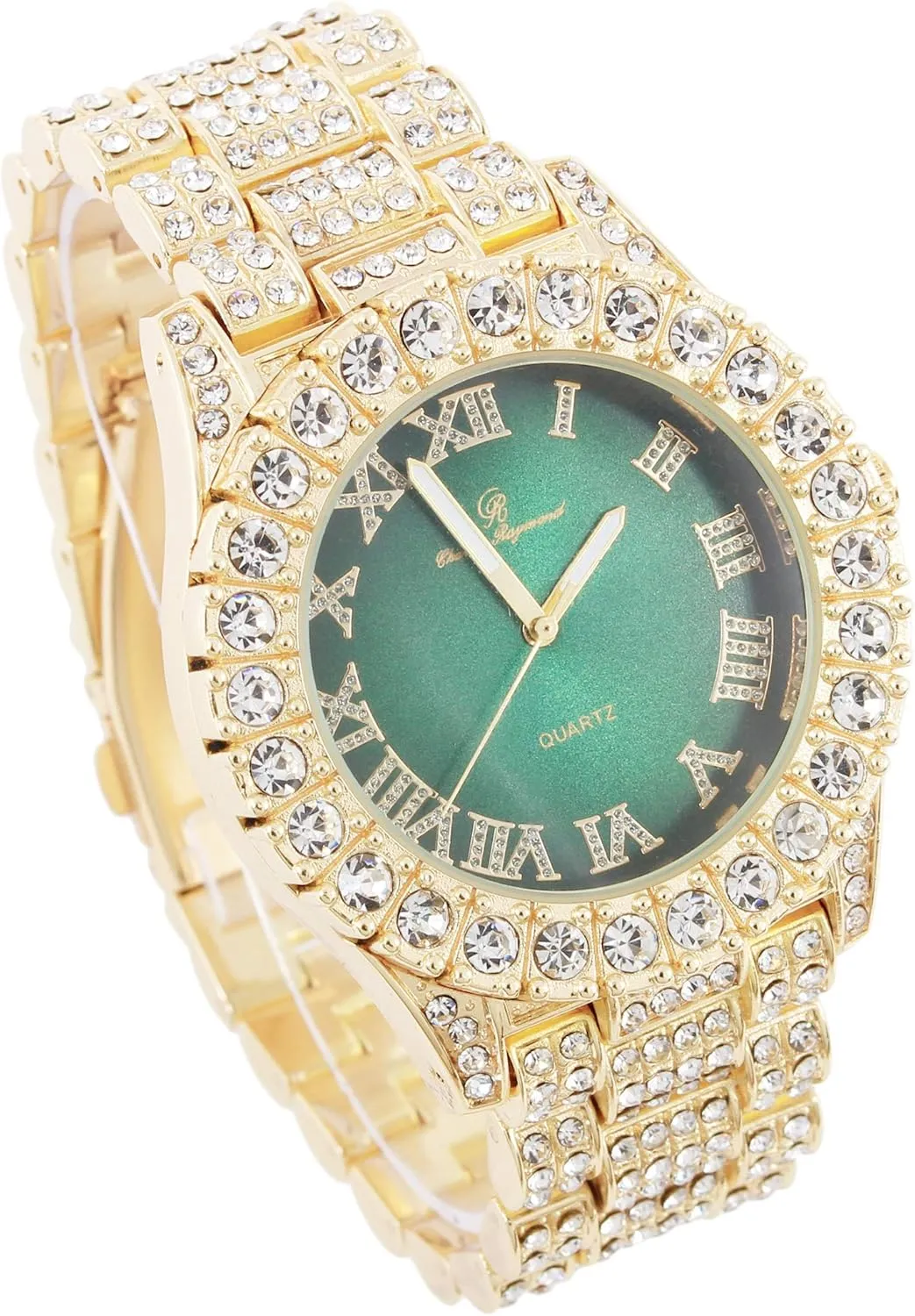 Charles Raymond Mens Silver Big Rocks with Roman Numerals Fully Iced Out Colorful Dial Watch w/Bling'ed Out Cuban Shiny Silver Bracelet - ST10327 RN Cuban