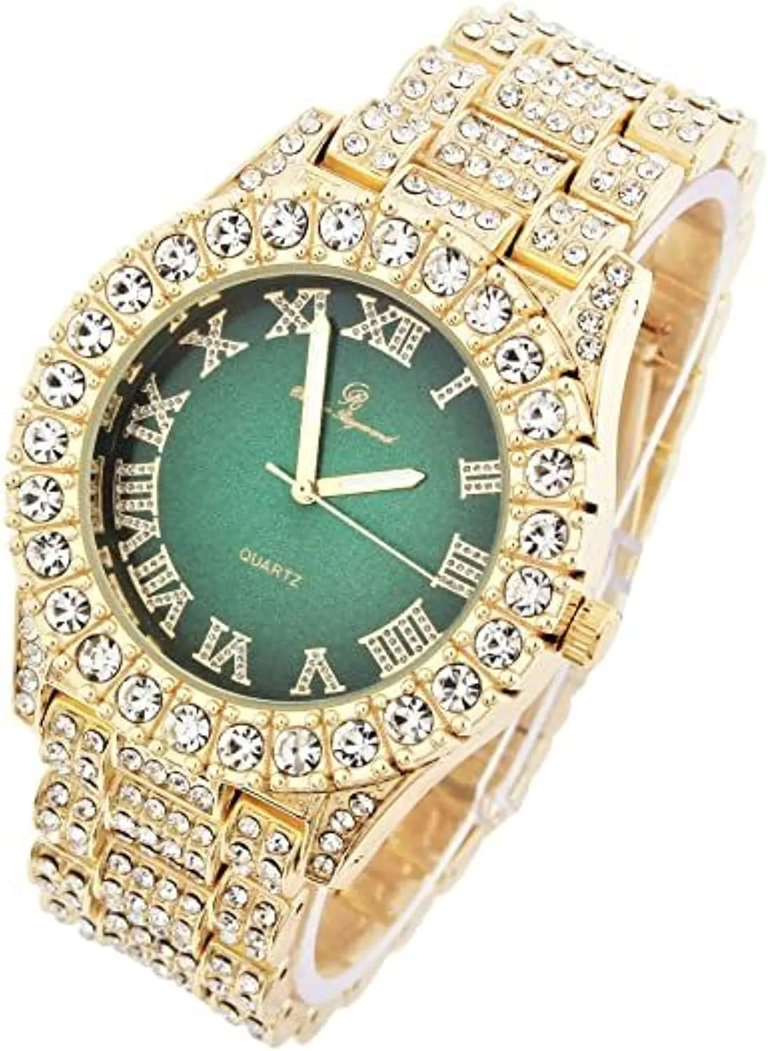 Charles Raymond Mens Silver Big Rocks with Roman Numerals Fully Iced Out Colorful Dial Watch w/Bling'ed Out Cuban Shiny Silver Bracelet - ST10327 RN Cuban
