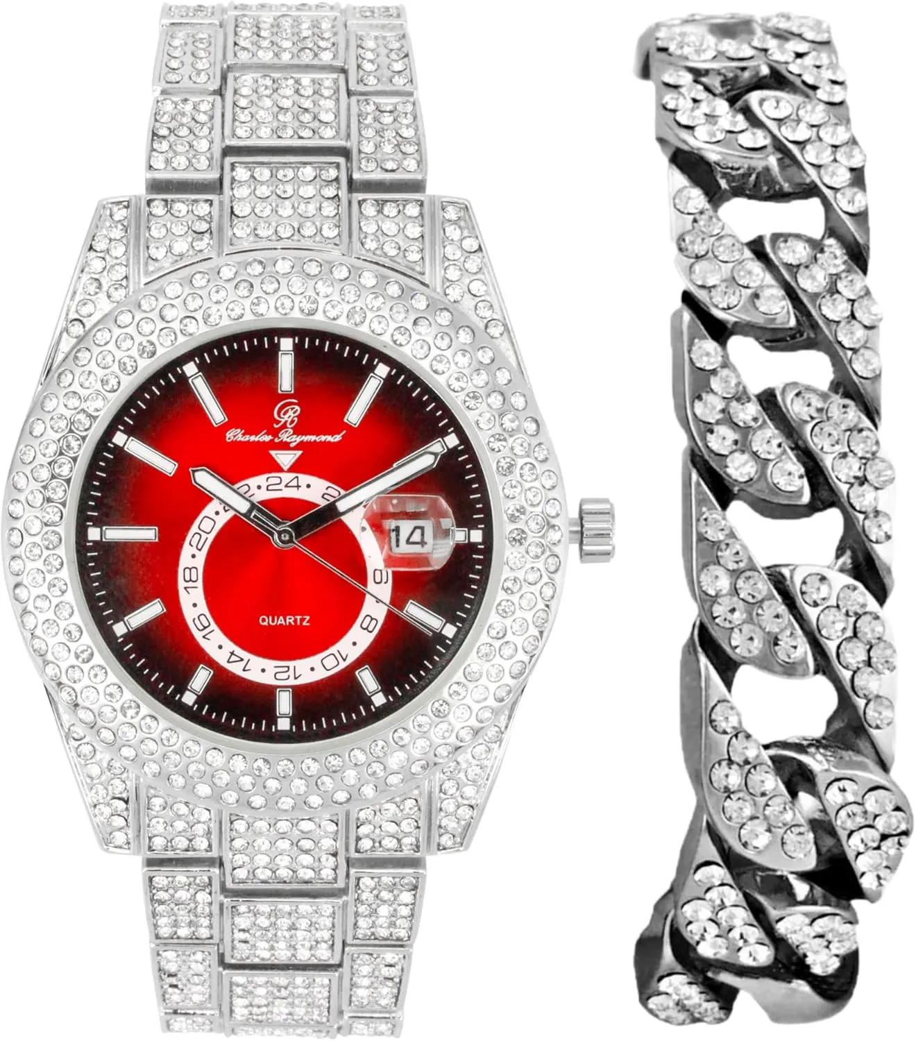 Charles Raymond Minimalist Designer Iced Out Watch with Date Window on dial A Hip Hop Clone Conspiracy Timepiece to Become a King of Bling - ST10328A