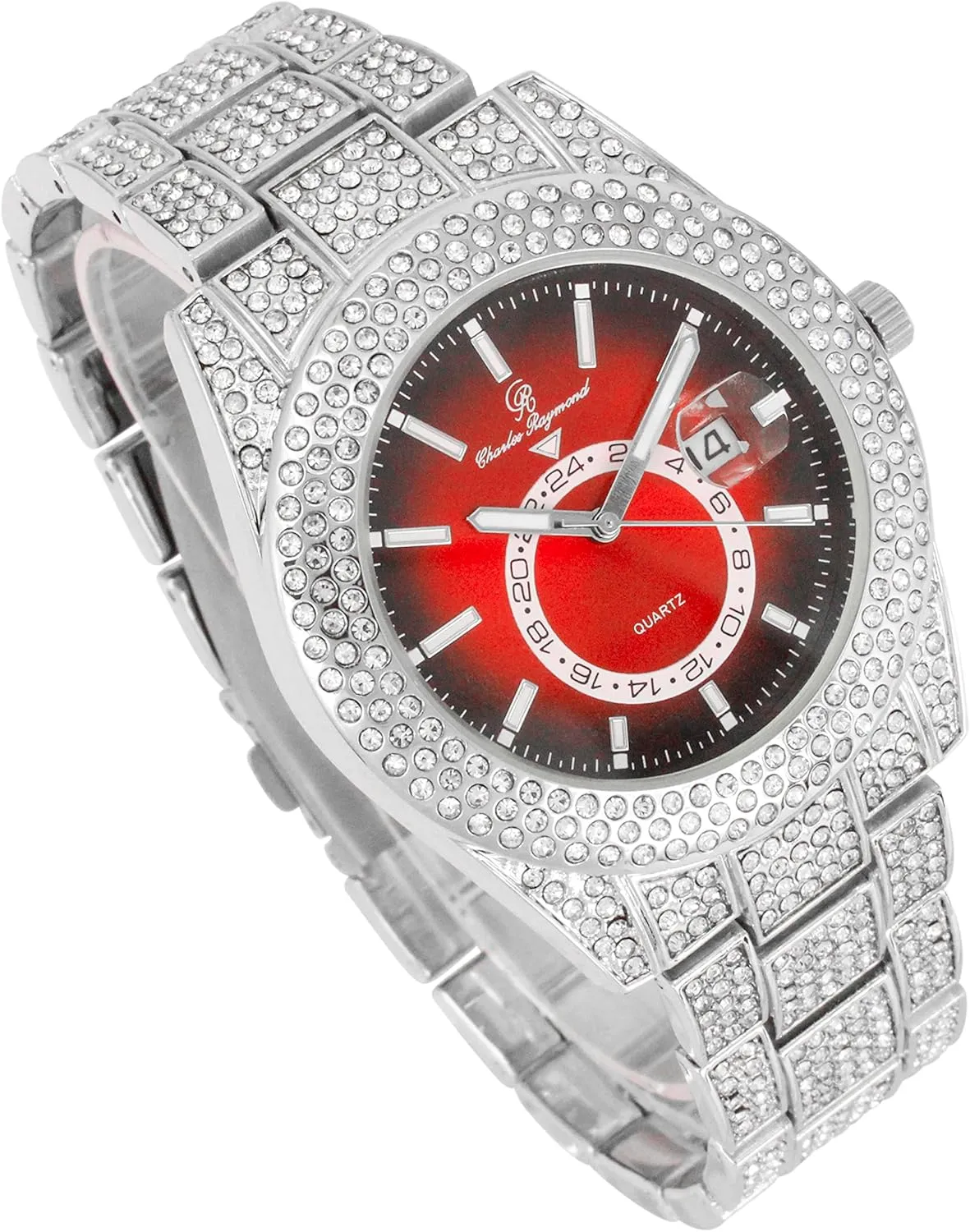 Charles Raymond Minimalist Designer Iced Out Watch with Date Window on dial A Hip Hop Clone Conspiracy Timepiece to Become a King of Bling - ST10328A