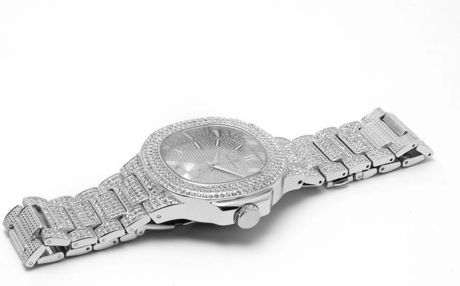 Charles Raymond Bling-ed Out Bracelet with Oblong Iced Look Hip Hop Watch - 8475BC Cuban