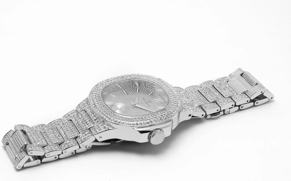 Charles Raymond Bling-ed Out Bracelet with Oblong Iced Look Hip Hop Watch - 8475BC Cuban