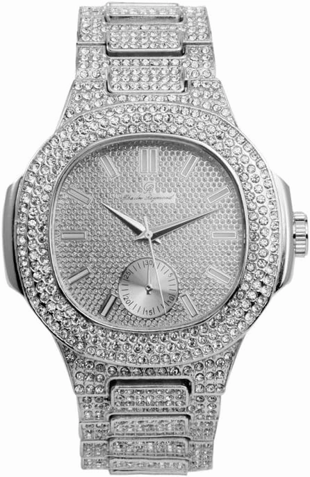Charles Raymond Bling-ed Out Bracelet with Oblong Iced Look Hip Hop Watch - 8475BC Cuban
