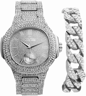 Charles Raymond Bling-ed Out Bracelet with Oblong Iced Look Hip Hop Watch - 8475BC Cuban