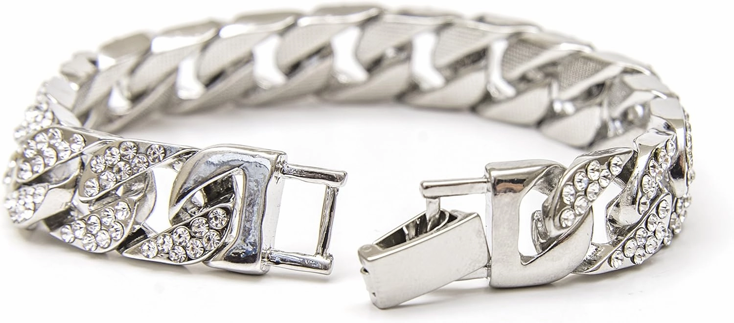Charles Raymond Bling-ed Out Bracelet with Oblong Iced Look Hip Hop Watch - 8475BC Cuban