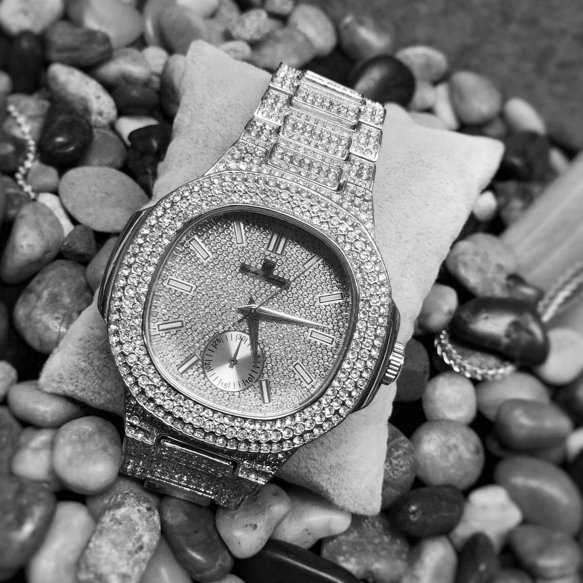 Charles Raymond Bling-ed Out Bracelet with Oblong Iced Look Hip Hop Watch - 8475BC Cuban