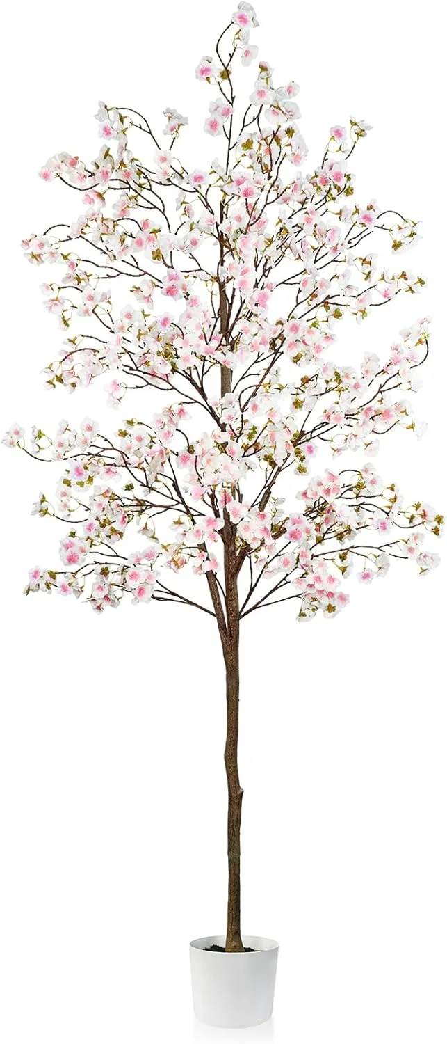 Cherry Blossom Tree 6FT, Artificial Pink Tree Indoor with White Planter, Faux Potted Silk Plant for Home, Office, Wedding, Garden, Party, Hotel Decoration
