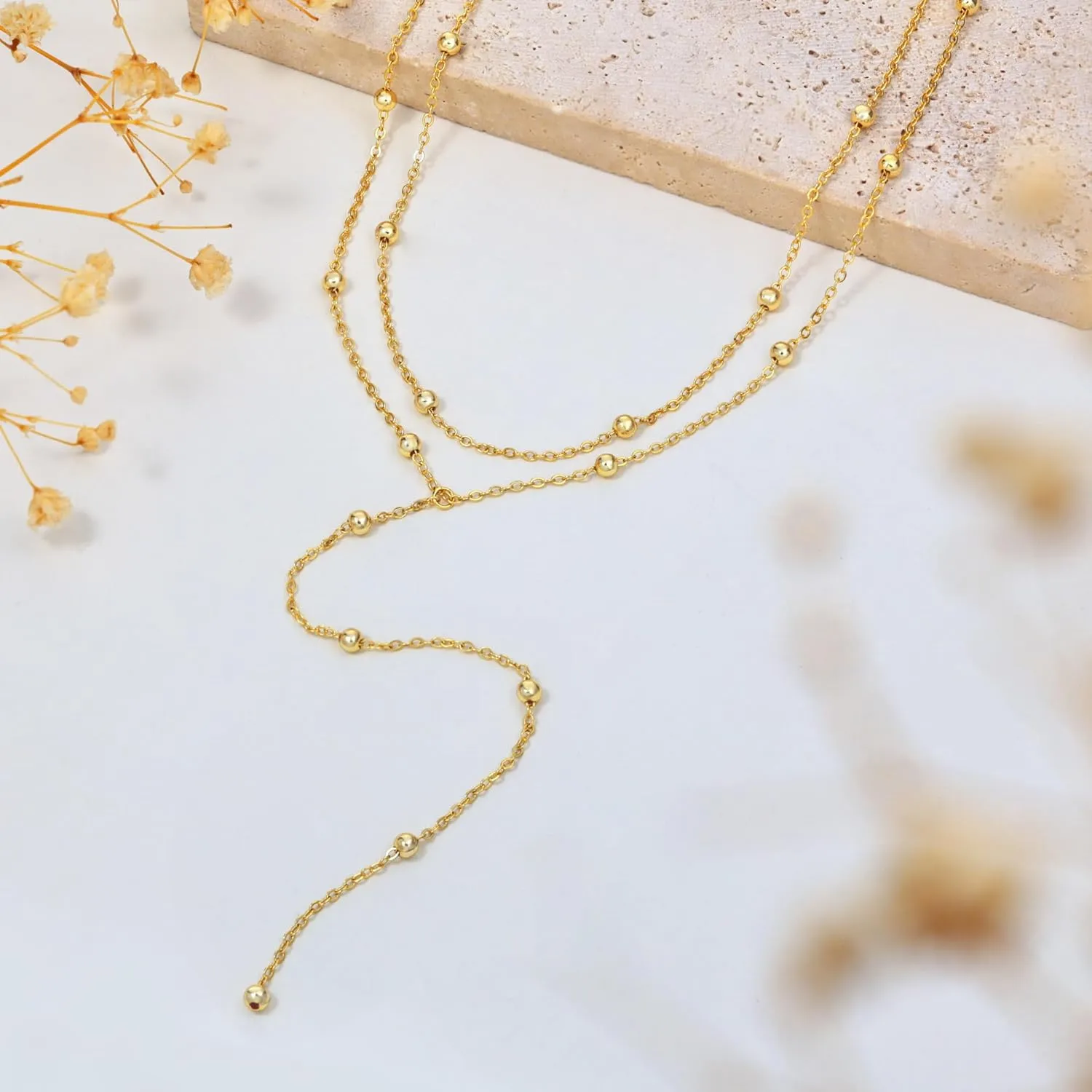 CHESKY Long Gold Necklace for Women, Layered Lariat Necklaces 14k Gold Plated/Silver Dainty Drop Necklaces for Women Trendy Simple Non Tarnish Chain Necklace Statement Y-Shaped Jewelry Gift Wedding