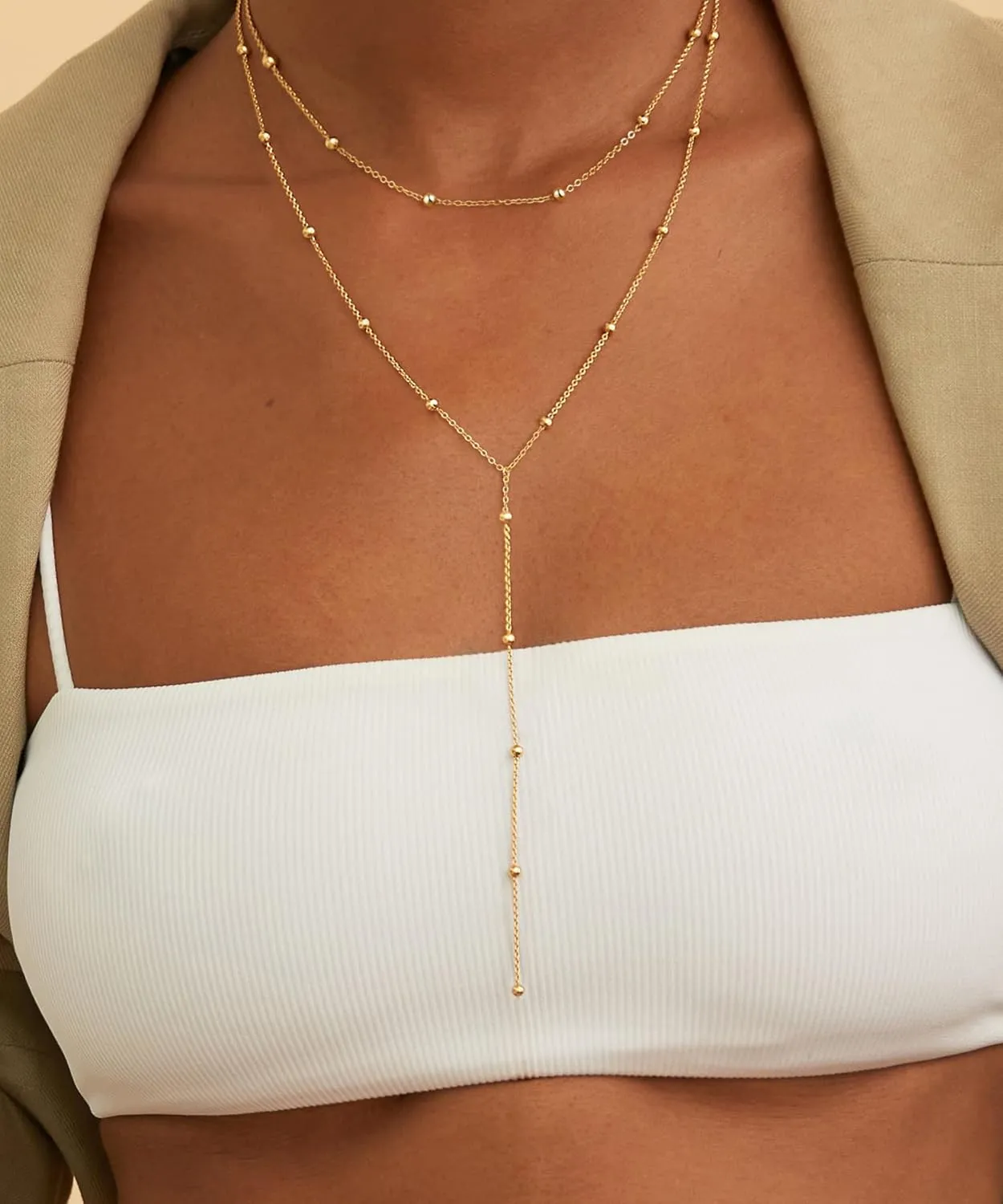 CHESKY Long Gold Necklace for Women, Layered Lariat Necklaces 14k Gold Plated/Silver Dainty Drop Necklaces for Women Trendy Simple Non Tarnish Chain Necklace Statement Y-Shaped Jewelry Gift Wedding
