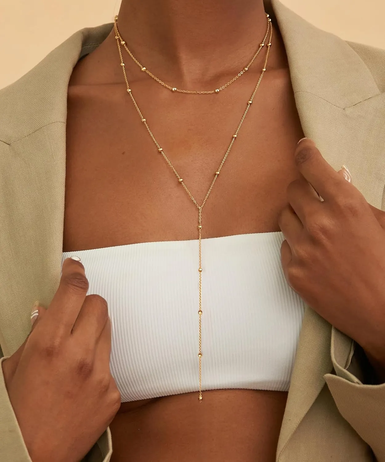 CHESKY Long Gold Necklace for Women, Layered Lariat Necklaces 14k Gold Plated/Silver Dainty Drop Necklaces for Women Trendy Simple Non Tarnish Chain Necklace Statement Y-Shaped Jewelry Gift Wedding