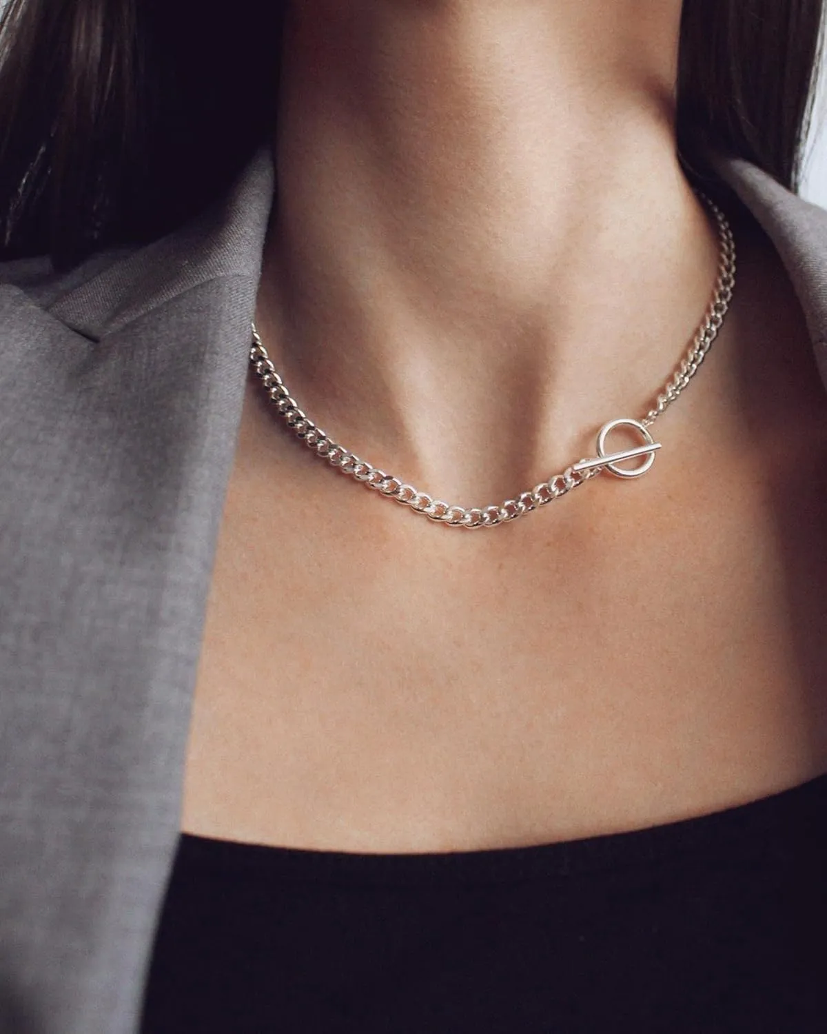 CHESKY Silver Layered Necklaces for Women, 14K Gold/Silver Plated Chain Necklaces for Women Trendy Chunky Paperclip Chain Necklace Dainty Sterling Silver Toggle Necklaces Set Jewelry for Her