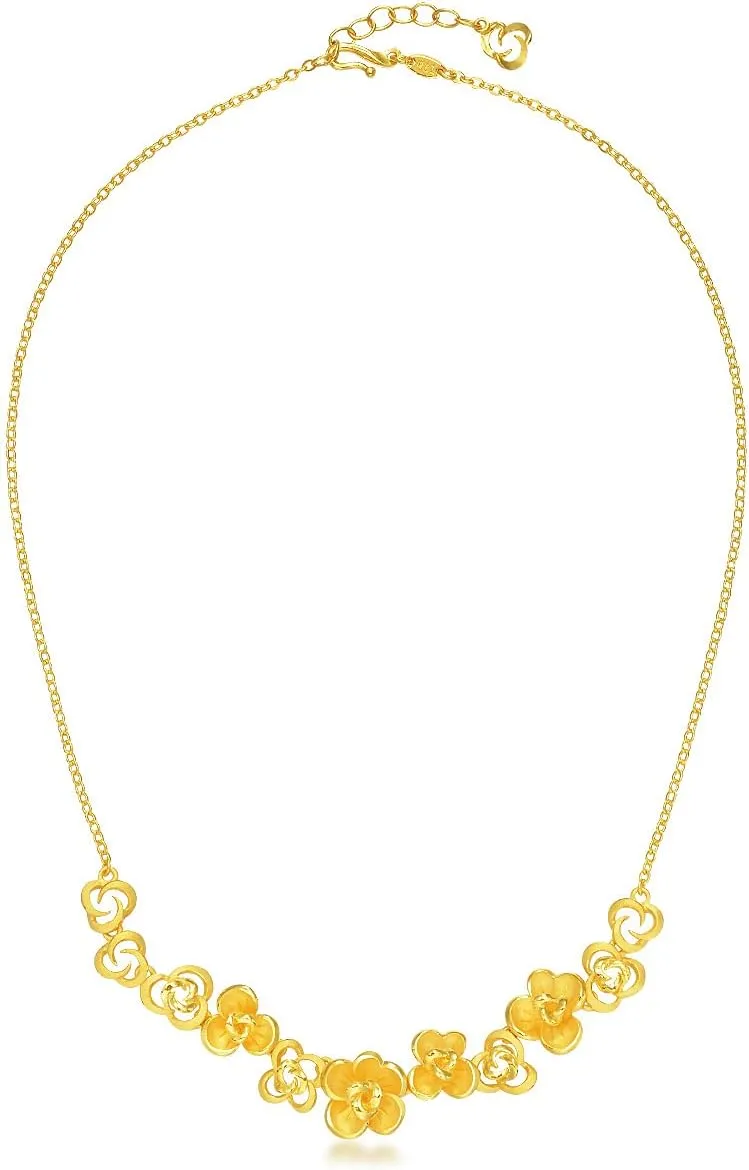 CHOW SANG SANG Chinese Wedding Collection 999.9 24K Gold Price-by-Weight Gold Floral Rosy Blooming Necklace for Women 86377N | 18.8 Inches, (48 CM)