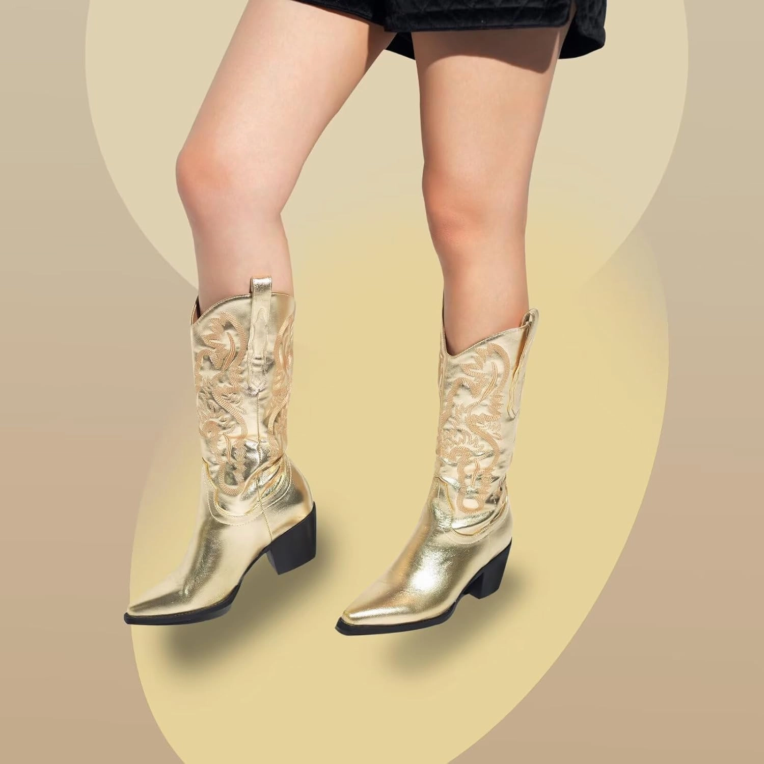 CIERWS Women's Embroidered Western Cowboy Boots Cowgirl Boots Knee High Medium Heel Chunky Heel Classic Retro Boots