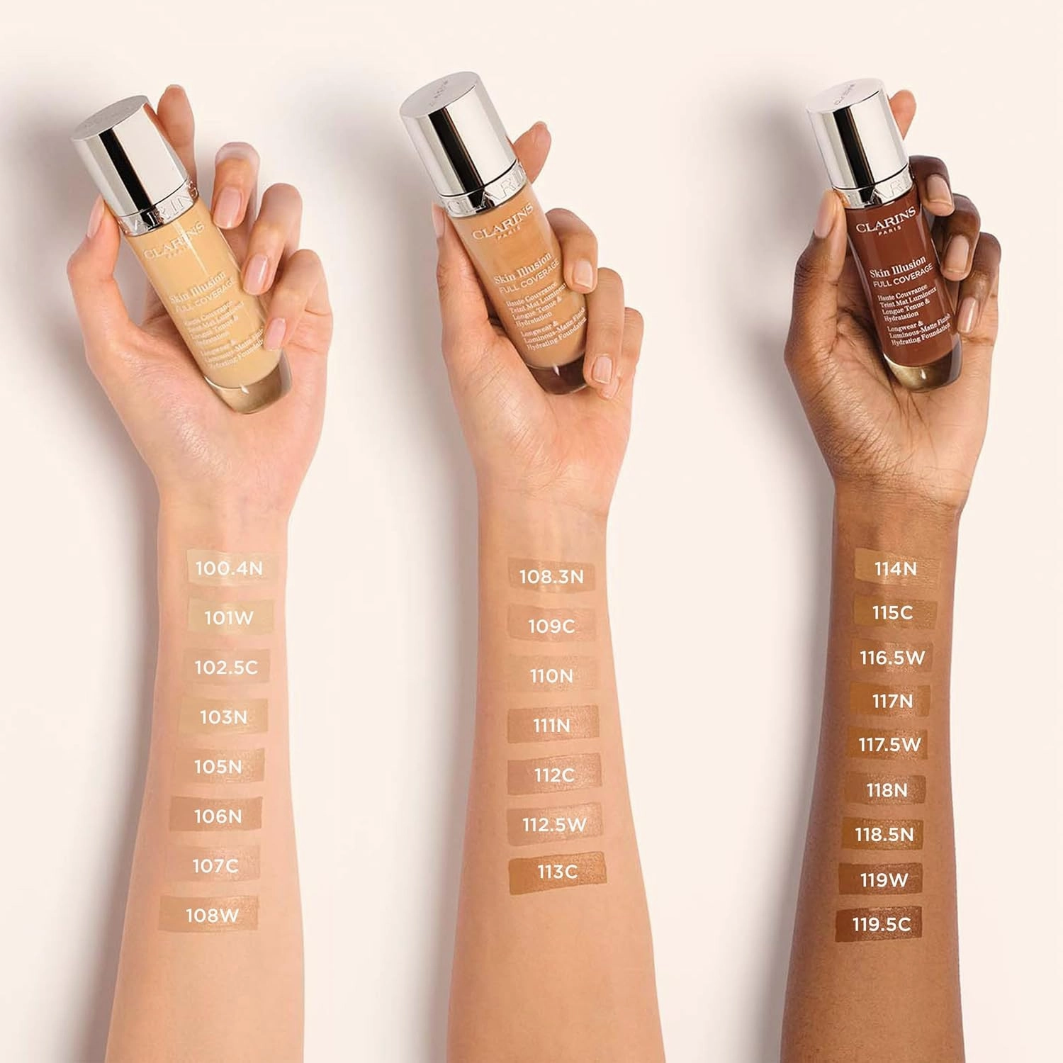 Clarins NEW Skin Illusion Longwear Full Coverage Foundation | Luminous Matte Finish | 24H* Hold and 24H** Hydration | Natural Looking Complexion | Transfer Proof, Sweat Proof and Smudge Proof