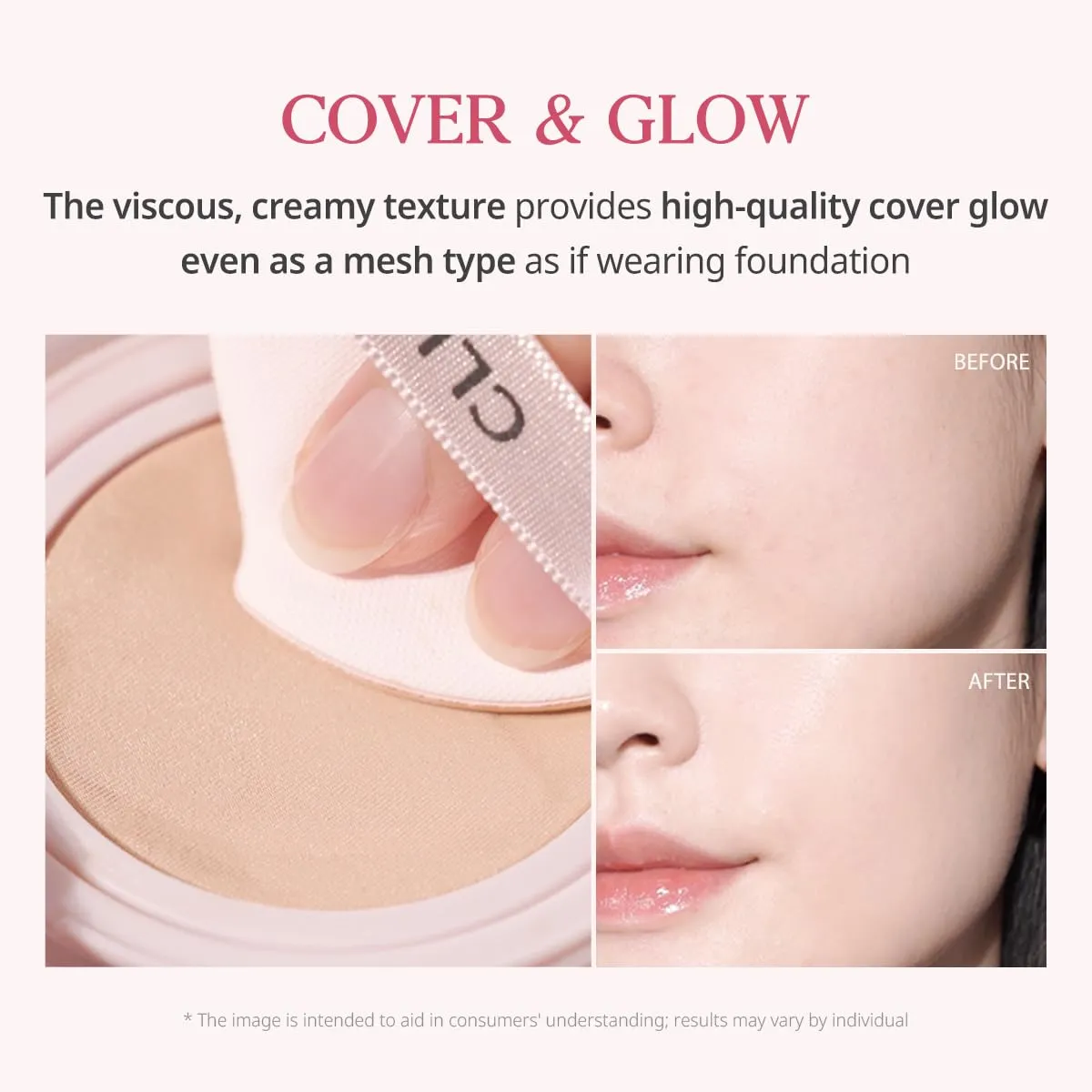 CLIO Kill Cover Mesh Glow Cushion Foundation ([Refill Included] 15g*2, 21C LINGERIE), Glass Skin, Long-Lasting, Lightweight, Buildable Coverage, Glowy Skin Makeup